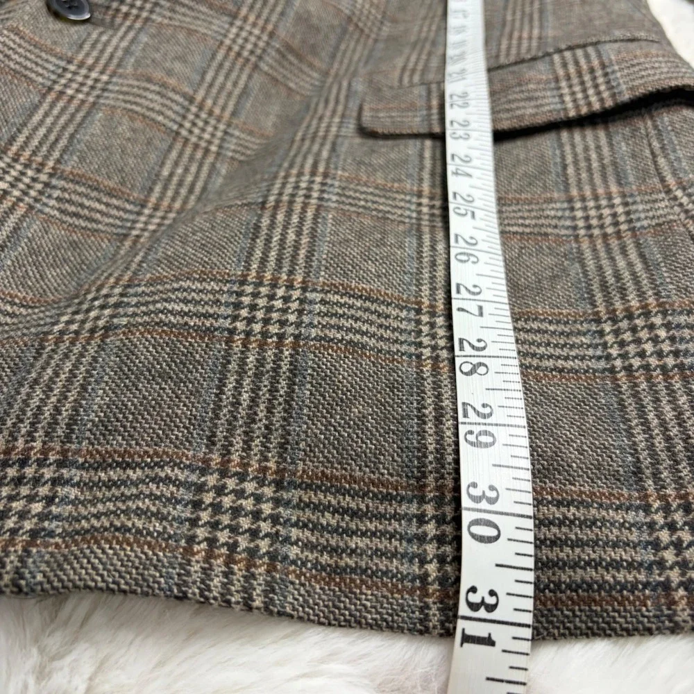 Saks Fifth Avenue Black Label 100% Cashmere Plaid Blazer Brown 48R Sport Coat
